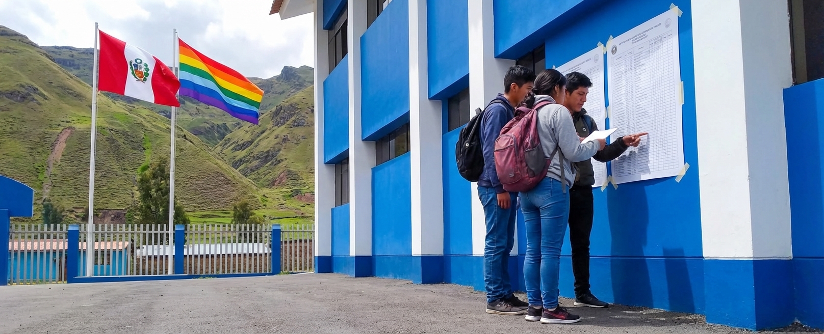 Postulantes revisando el cuadro de vacantes en el campus