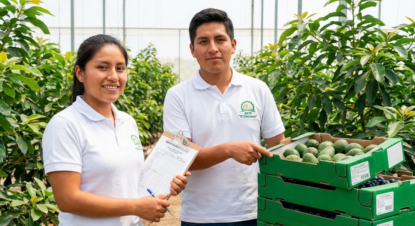 Estudiantes revisando inventario en campo de cultivo
