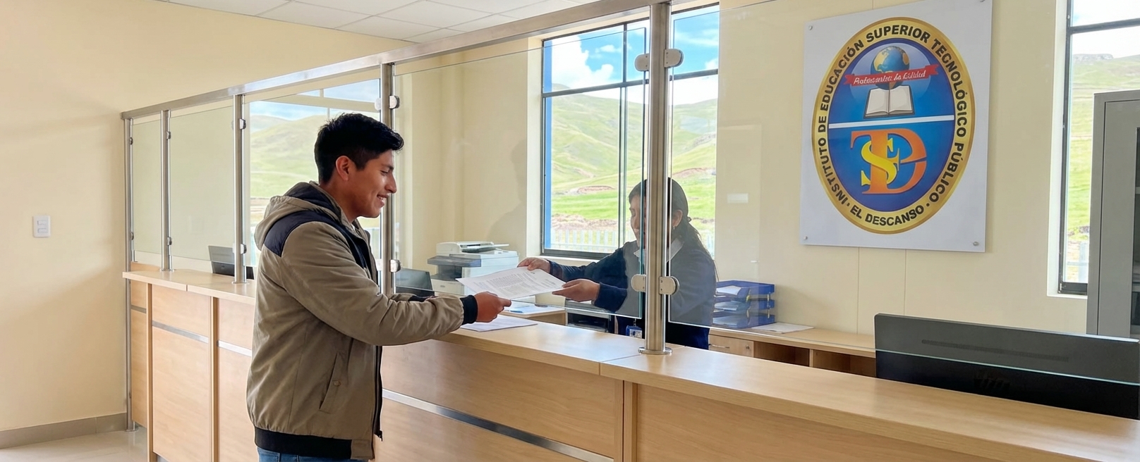 Estudiante realizando trámite administrativo en tesorería