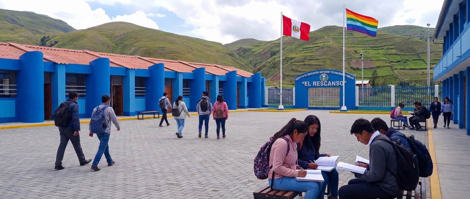 Estudiantes en el patio central del instituto