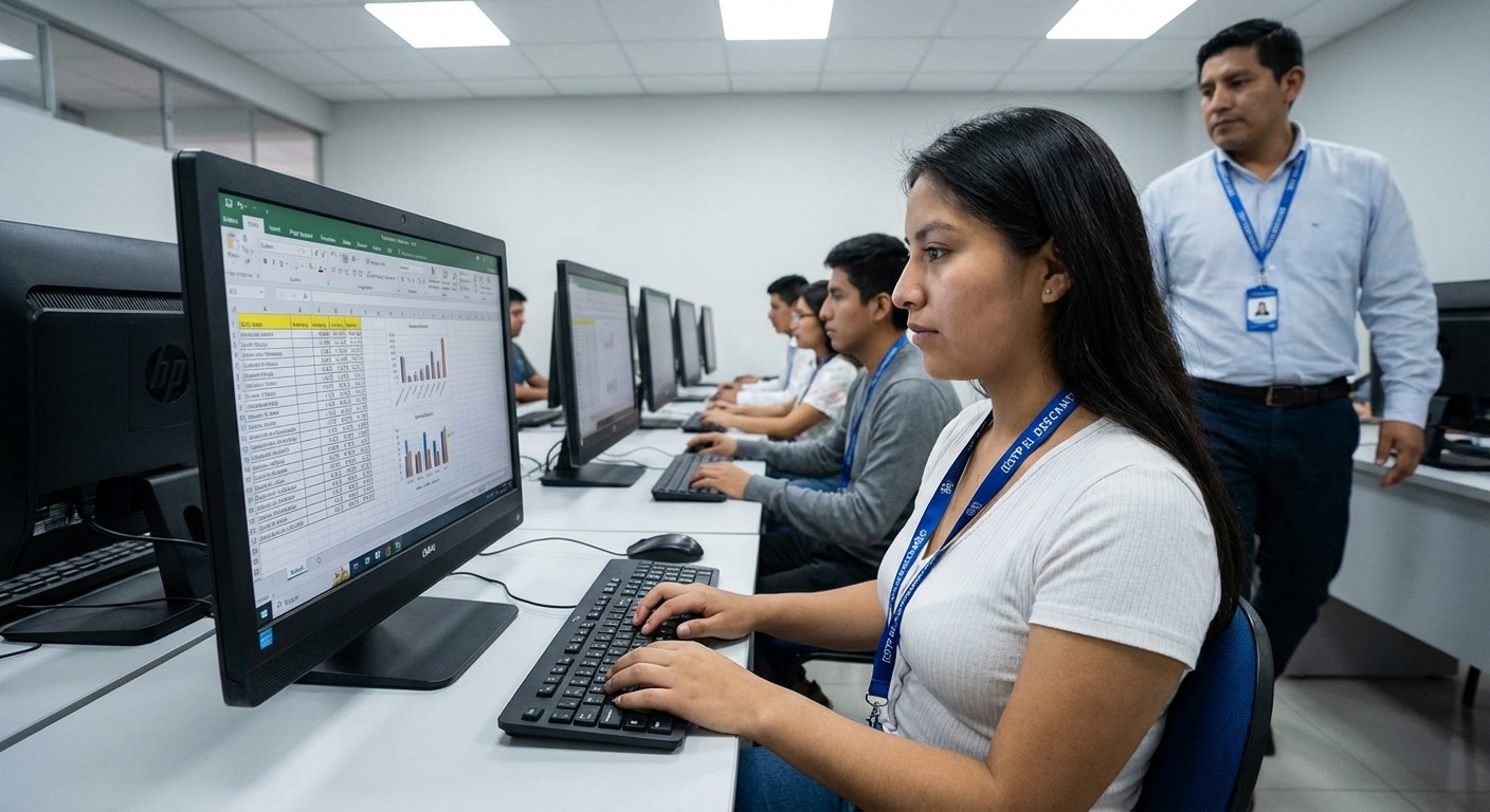 Estudiantes en laboratorio de cómputo analizando datos